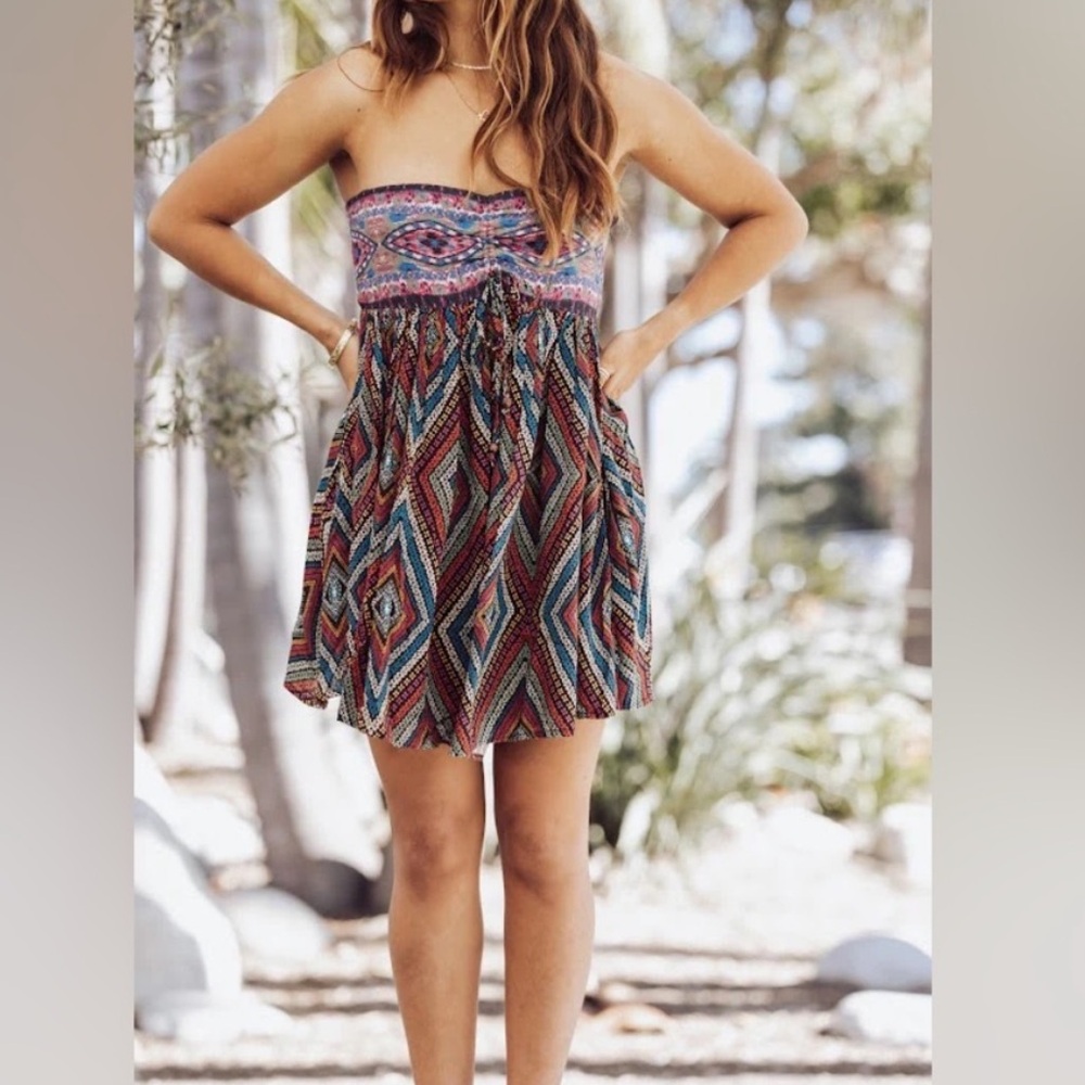 Free People Strapless Multicolor Printed Romper